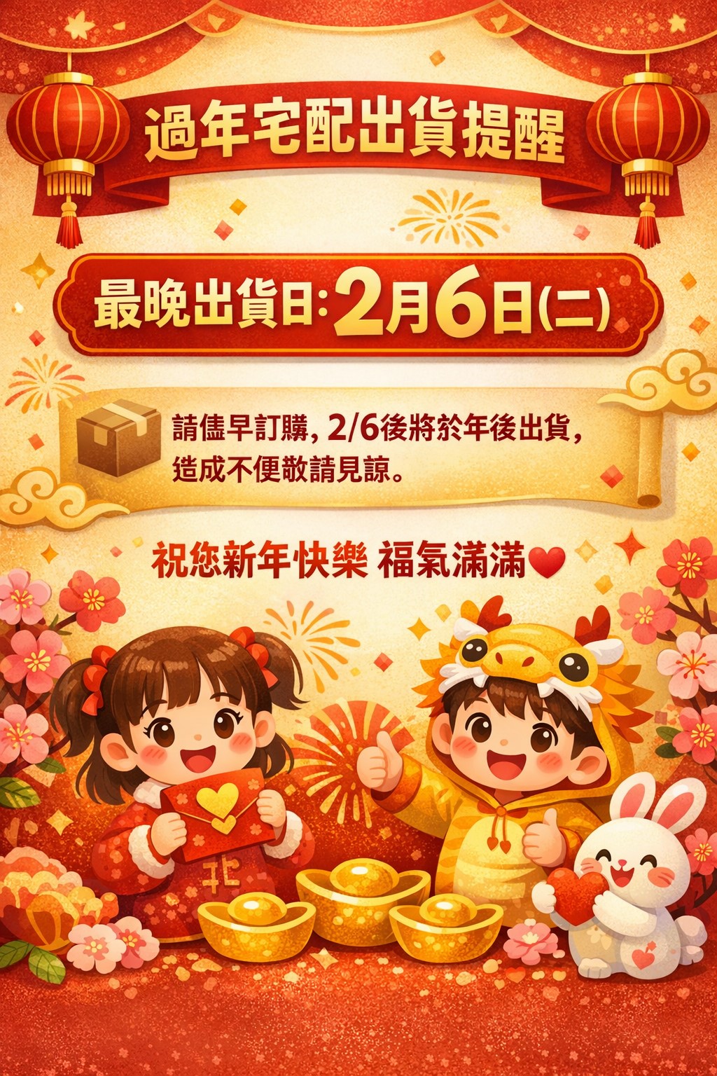 過年物流繁盛期配送公告(標題圖檔)